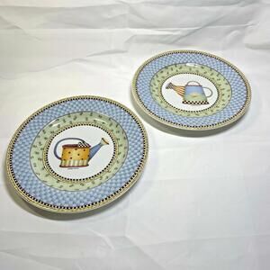 Debbie Mumm Watering Can 8-1/4" Salad Plates Set of 2 1999 Sakura